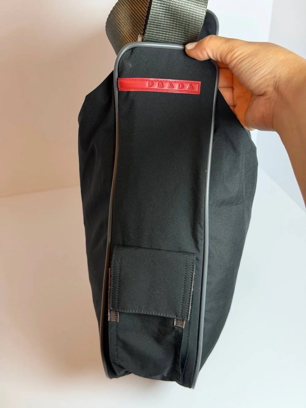 Prada Linea Rossa Sport Black Nylon Messenger Bag 2000s